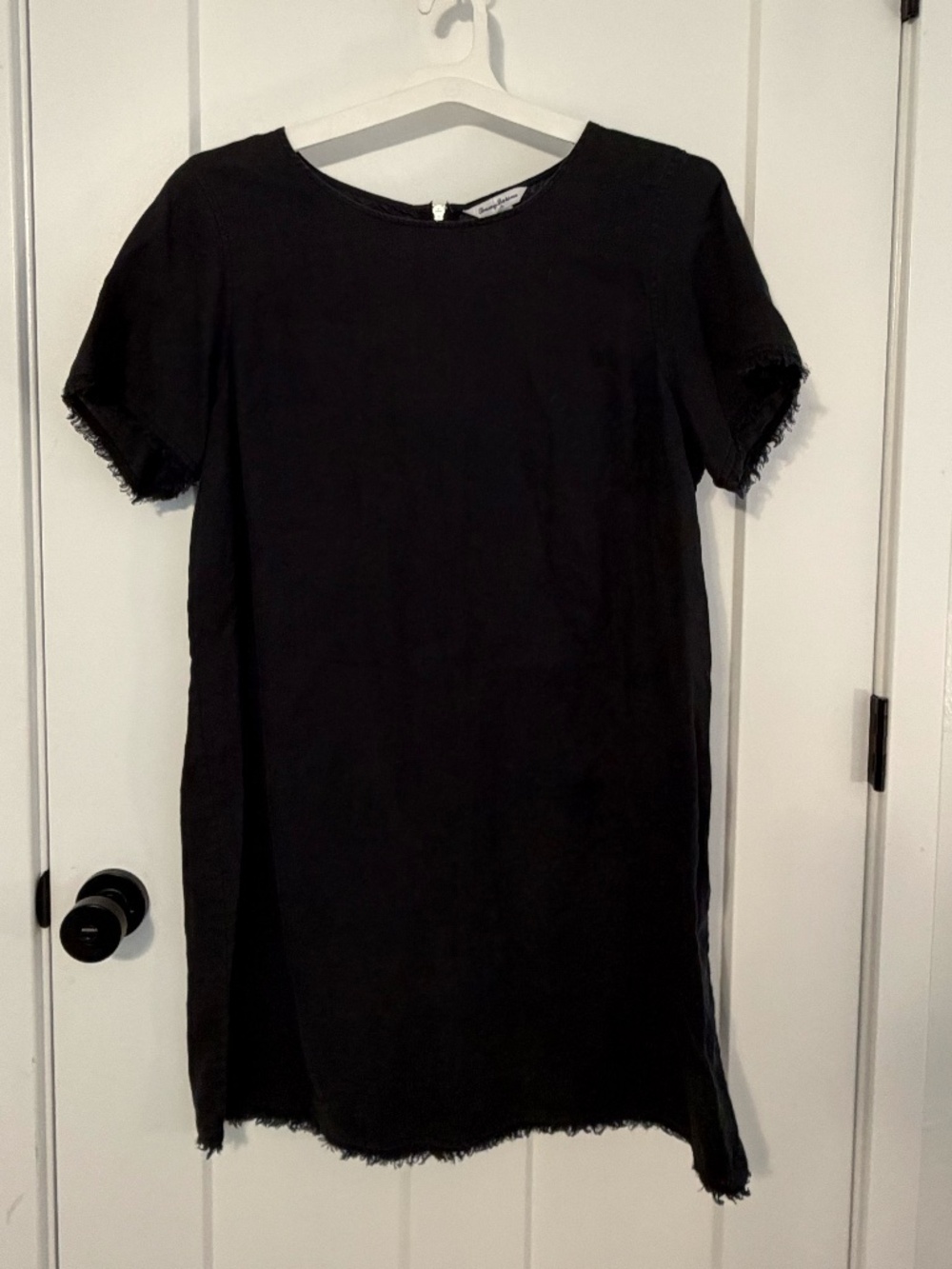 Tommy Bahama Black 100% Linen Sheath Dress XL Raw Edge Hem Back Zip Resort Wear